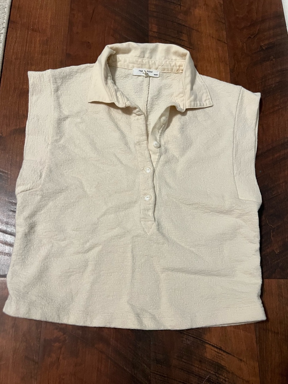 Rag & Bone Cream Sleeveless Polo Tee XS